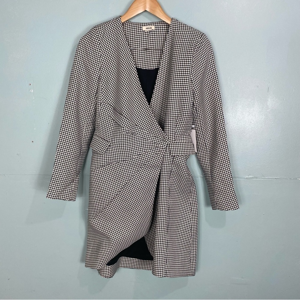 Jason Wu Houndstooth Blazer Wrap Mini Dress Sz Small Black Creme